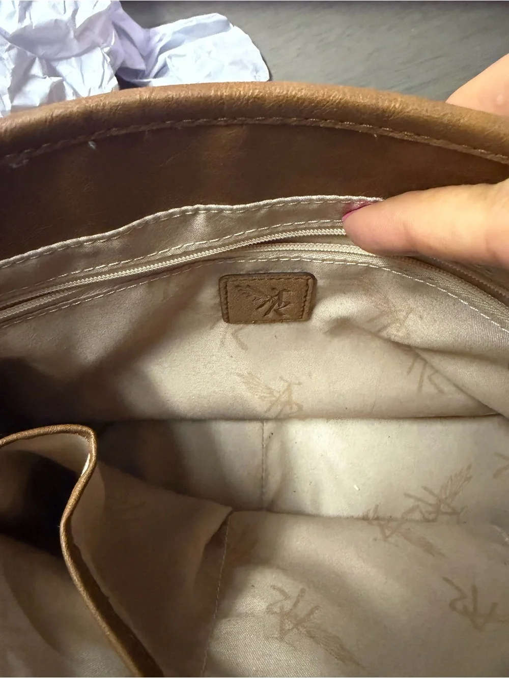 Women's Brown and Black Crossbody Bag with White Embroidery